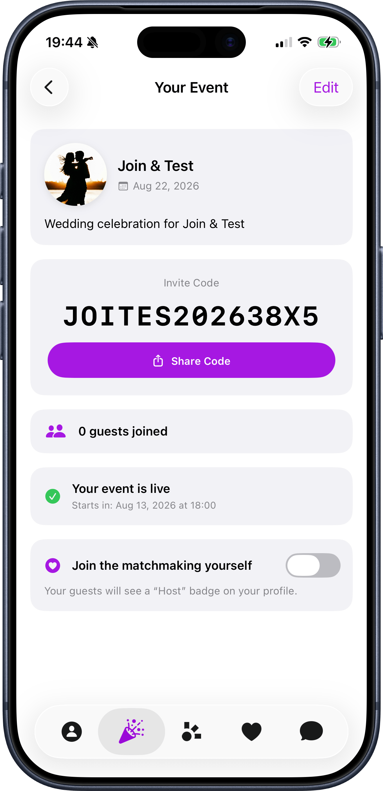 Share the code with your guests
